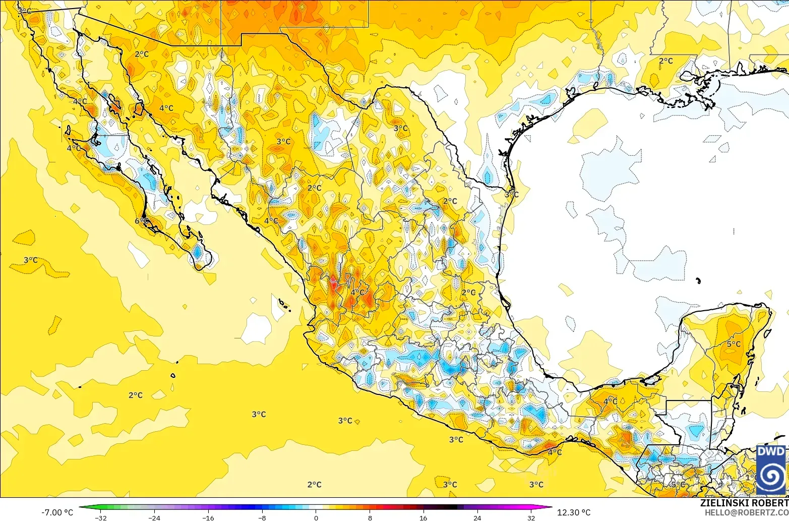 ICON modelo - México, Anomalía de temperatura a 2 m