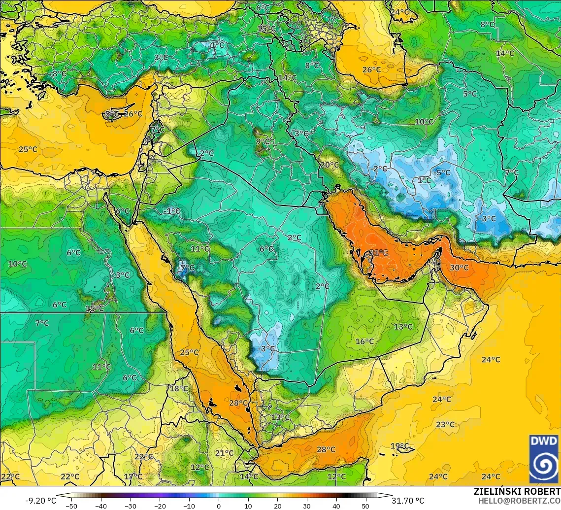 ICON modelo - Oriente Medio, Punto de rocío a 2 m