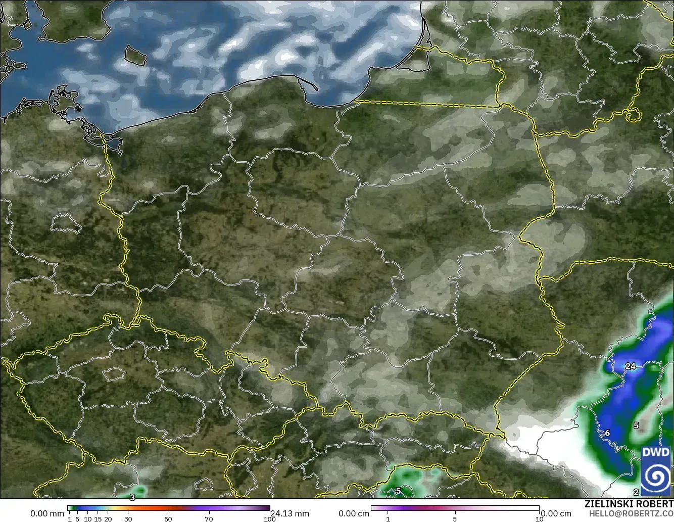 ICON modelo - Polonia, Precipitación, nubes y presión