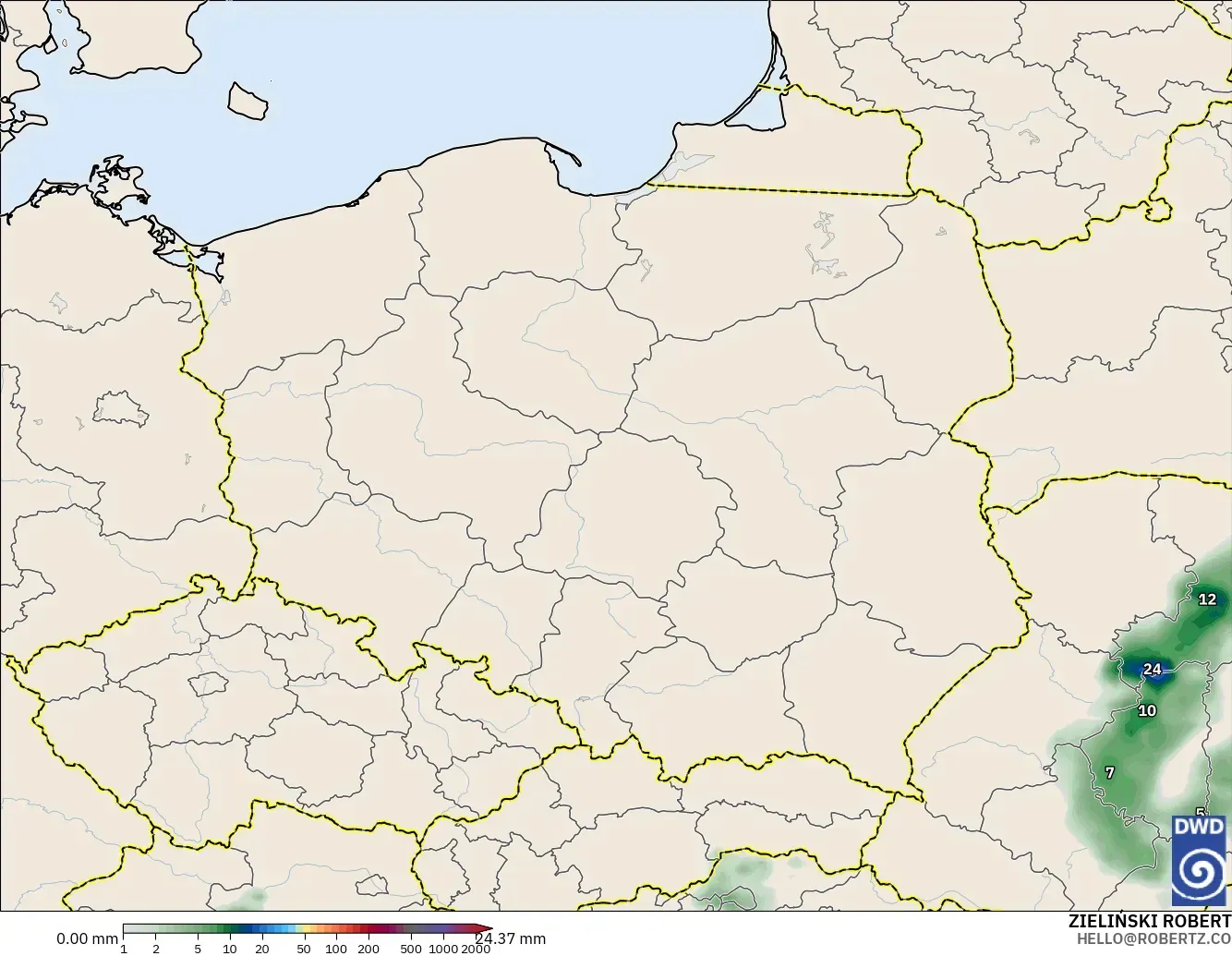 ICON modelo - Polonia, Acumulación de precipitación