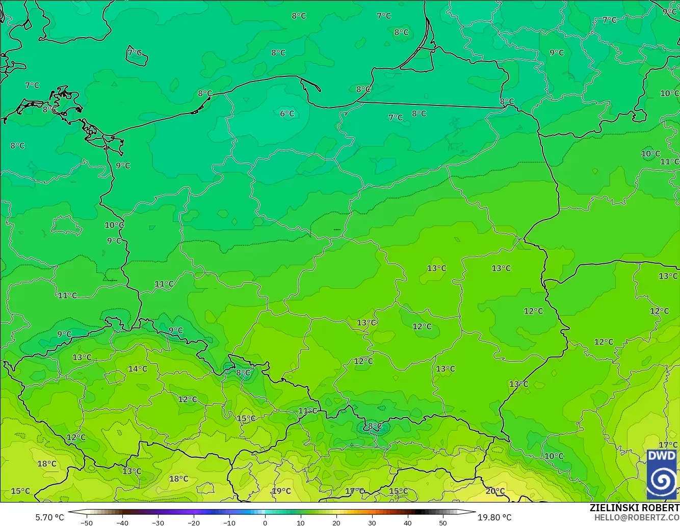 ICON modelo - Polonia, Temperatura a 850 hPa