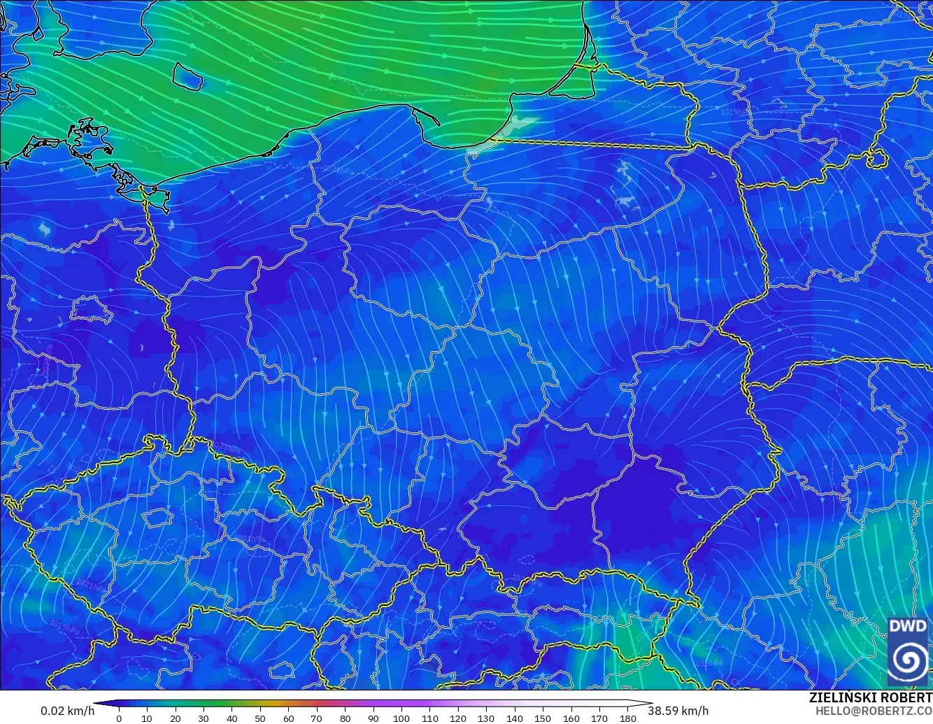 ICON modelo - Polonia, Viento a 10 m