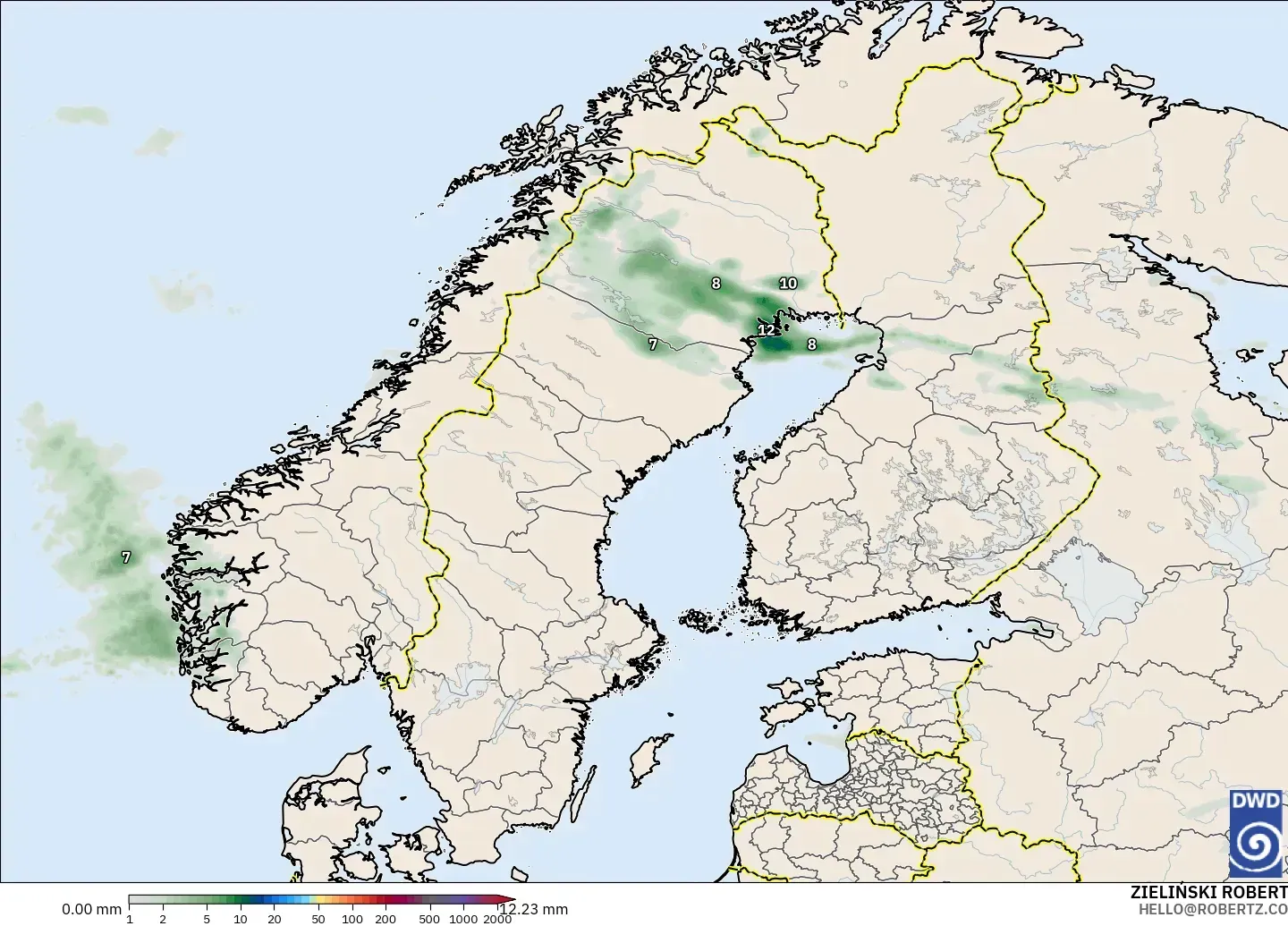 ICON modelo - Escandinavia, Acumulación de precipitación