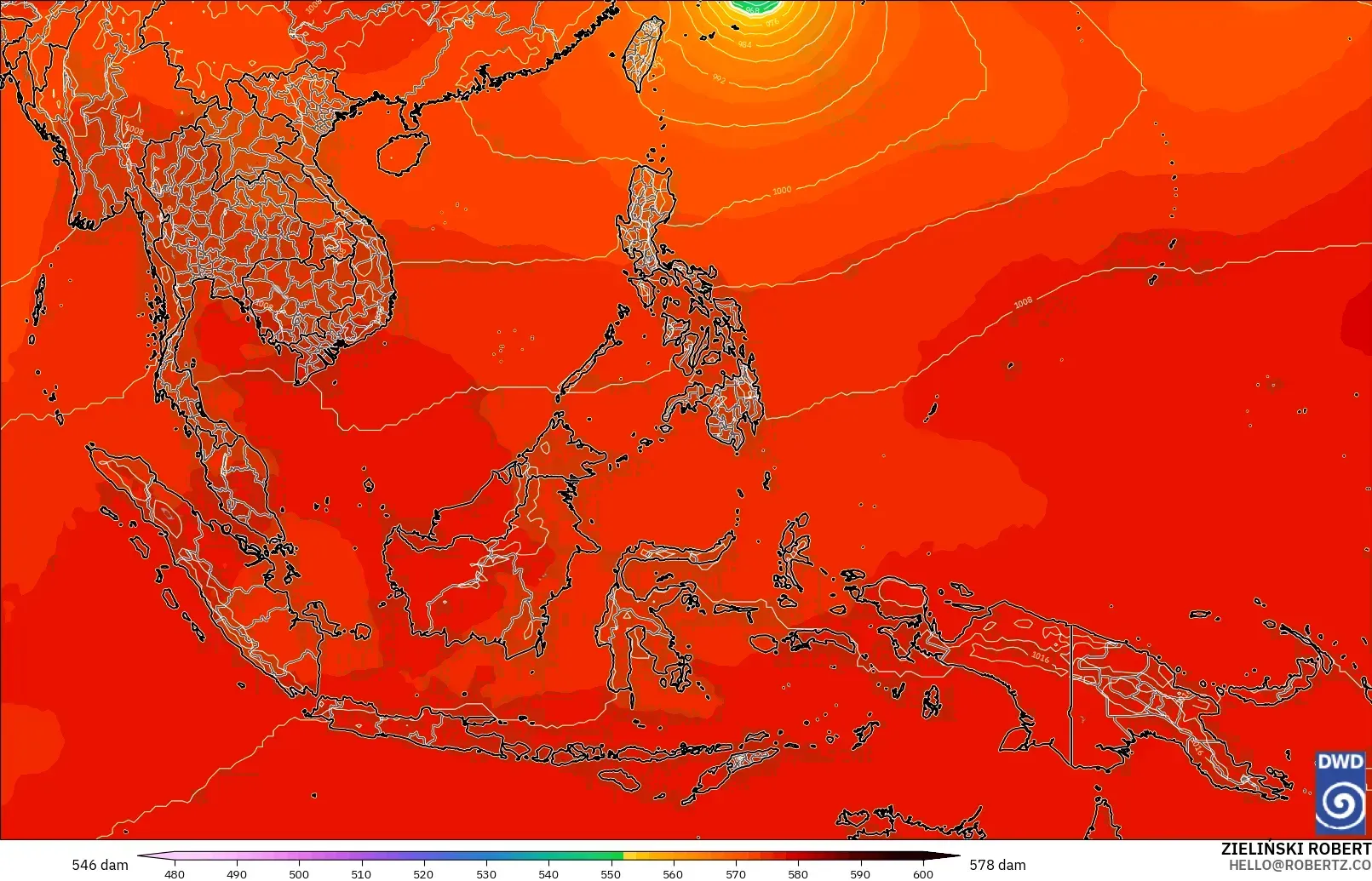 ICON modelo - Sudeste Asiático, Altura geopotencial a 500 hPa