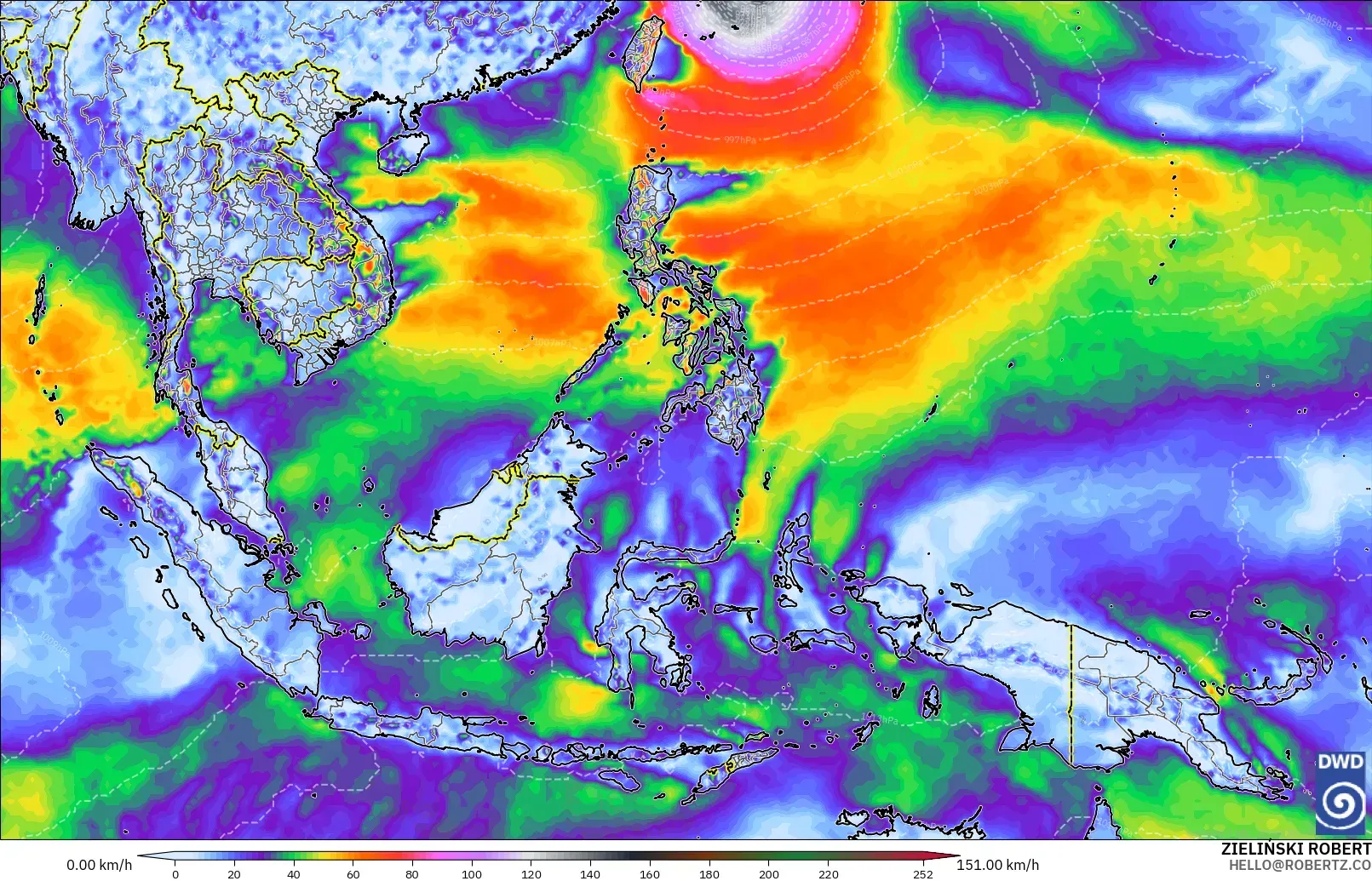 ICON modelo - Sudeste Asiático, Ráfagas de Viento Máximas