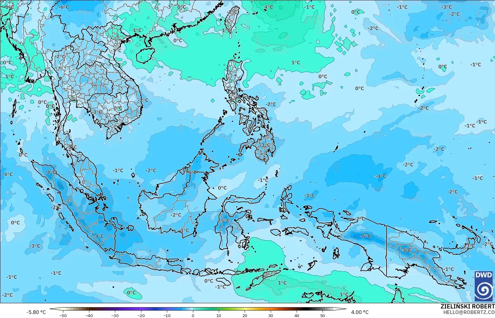 ICON modelo - Sudeste Asiático, Temperatura a 500 hPa