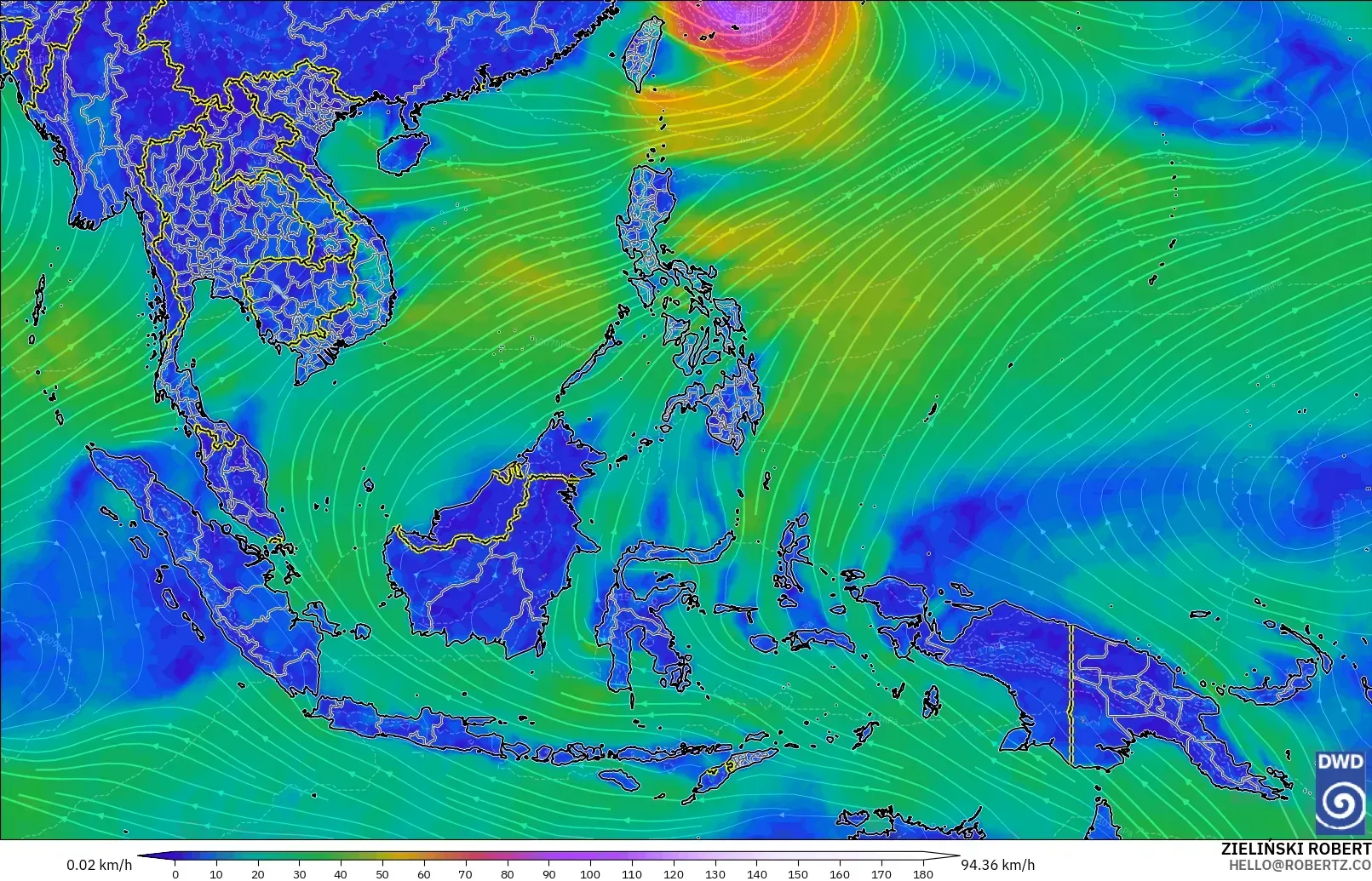 ICON modelo - Sudeste Asiático, Viento a 10 m