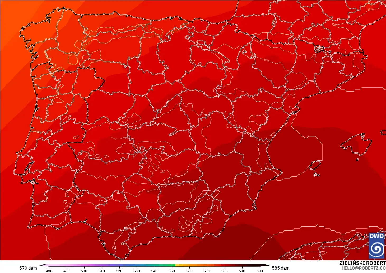 ICON modelo - España, Altura geopotencial a 500 hPa