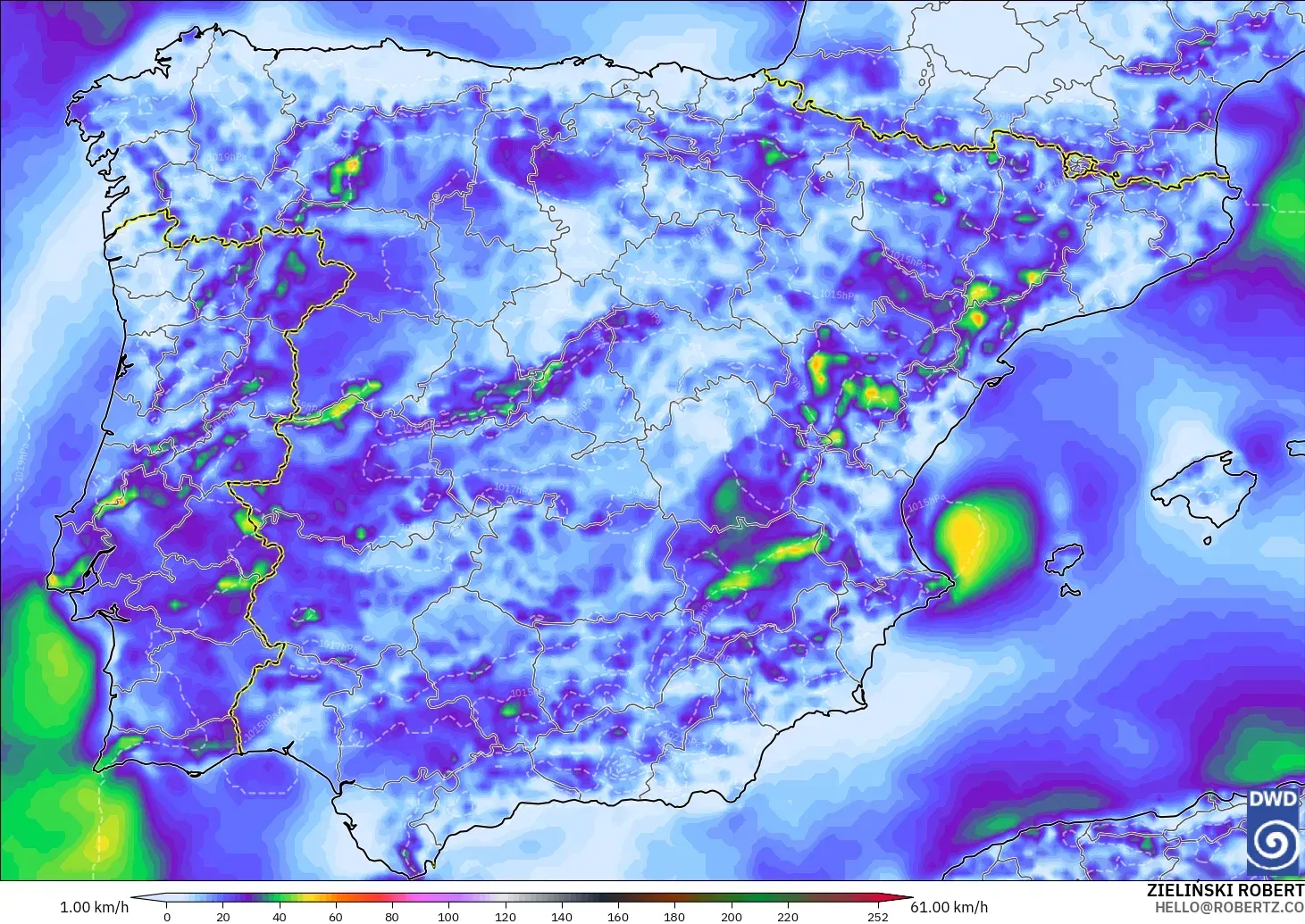 ICON modelo - España, Ráfagas de viento