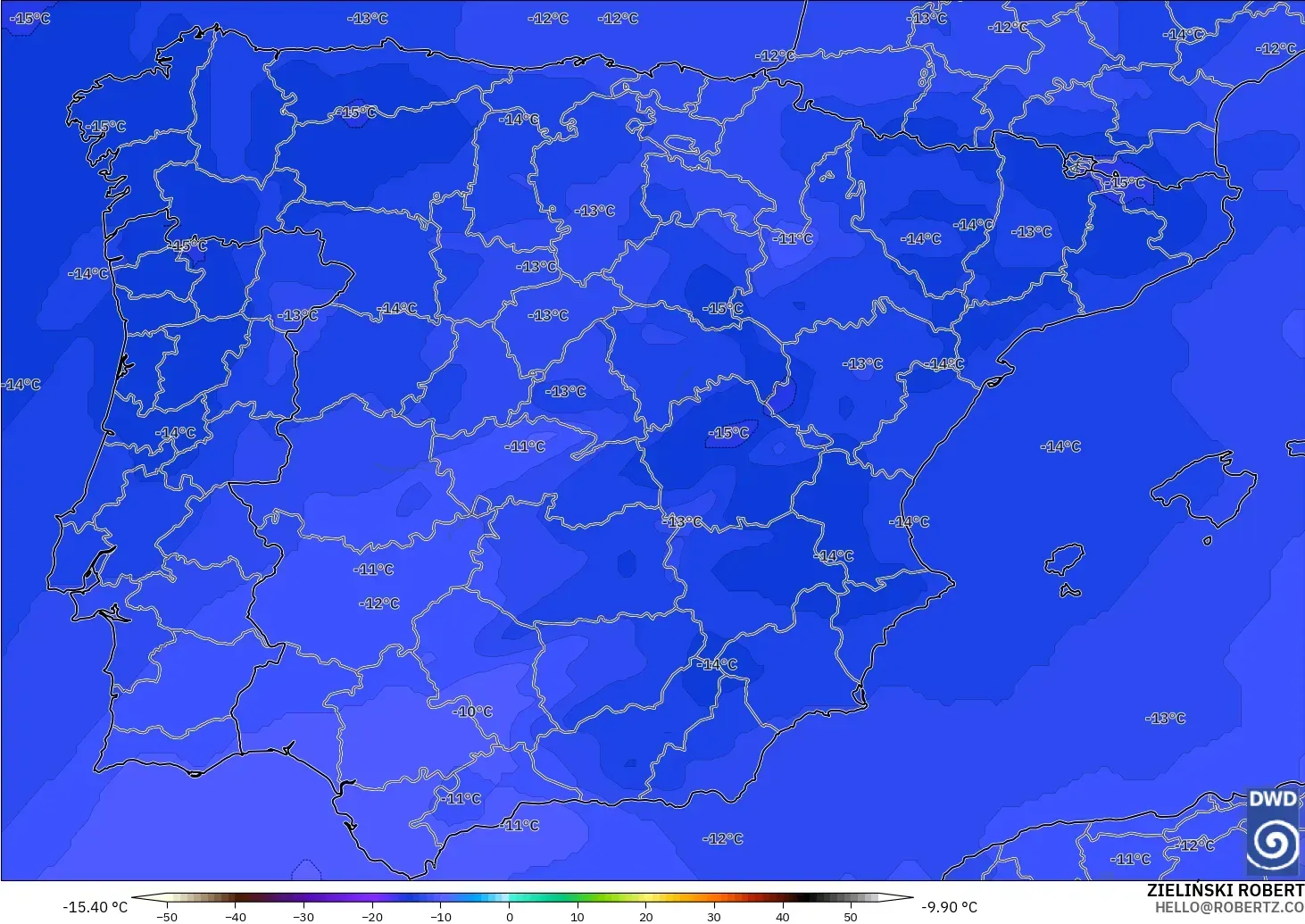 ICON modelo - España, Temperatura a 500 hPa