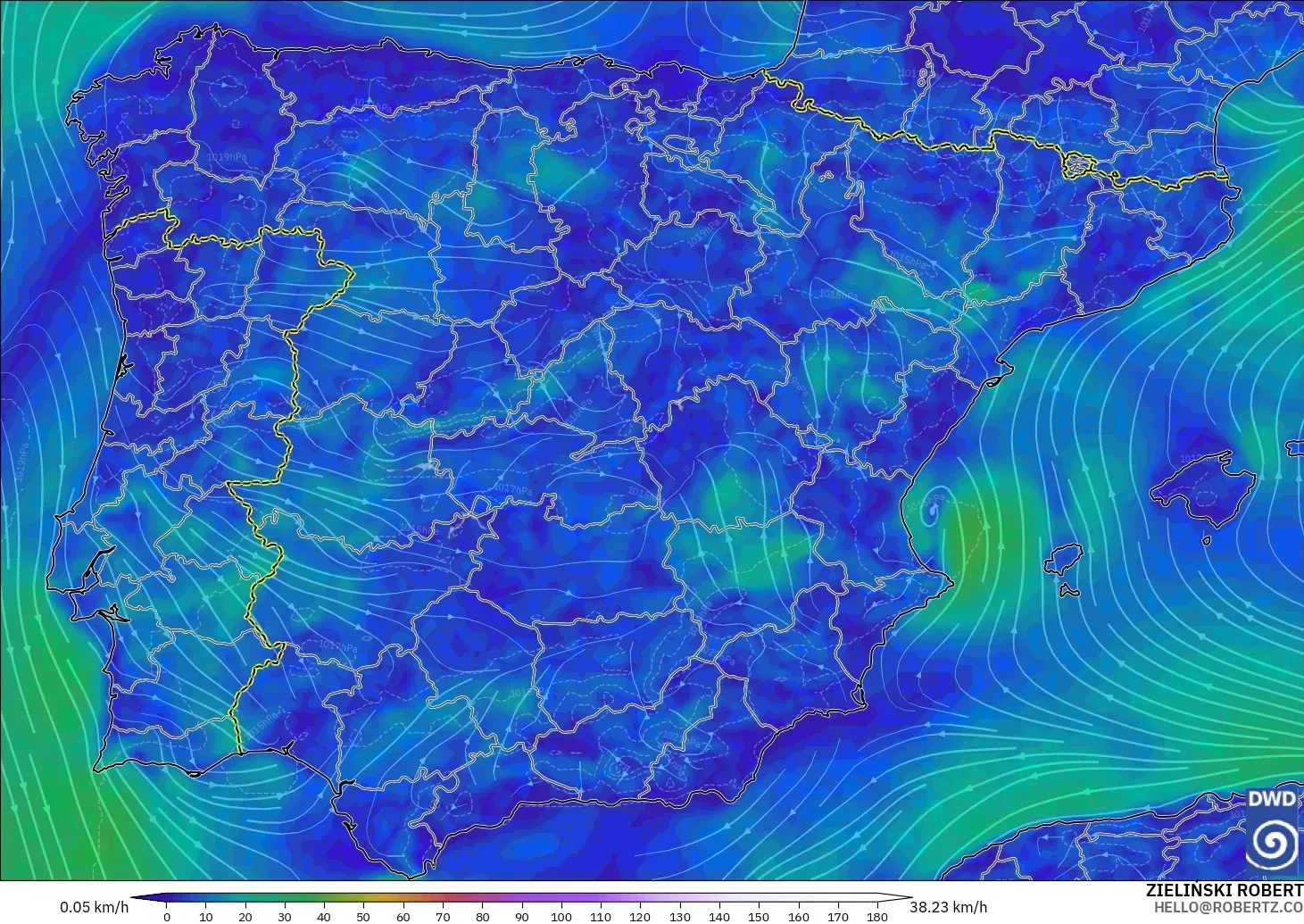 ICON modelo - España, Viento a 10 m