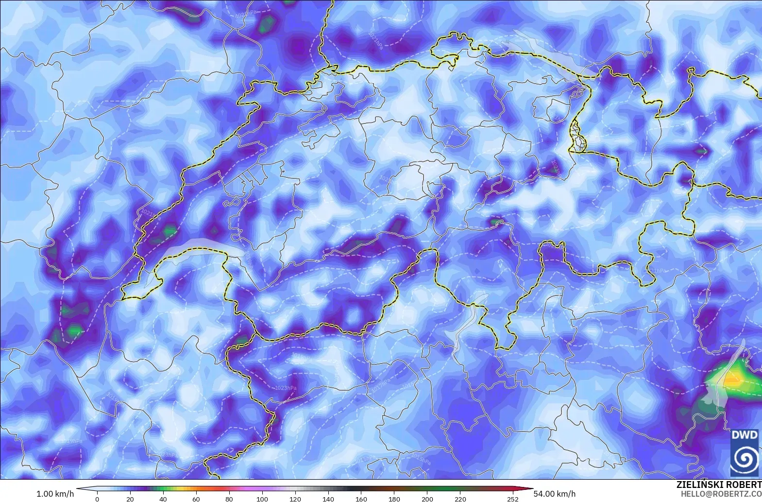 ICON modelo - Suiza, Ráfagas de viento