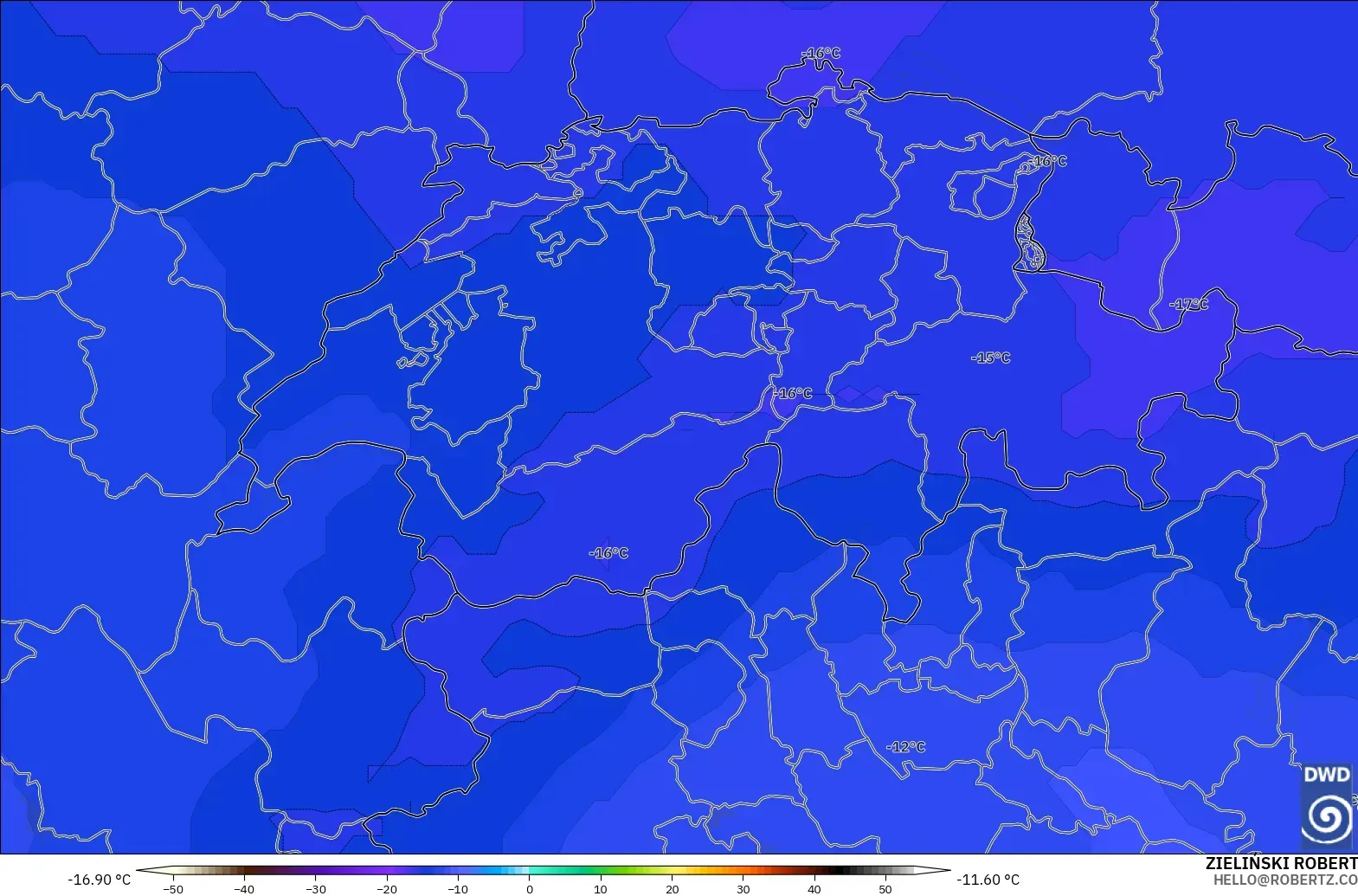 ICON modelo - Suiza, Temperatura a 500 hPa
