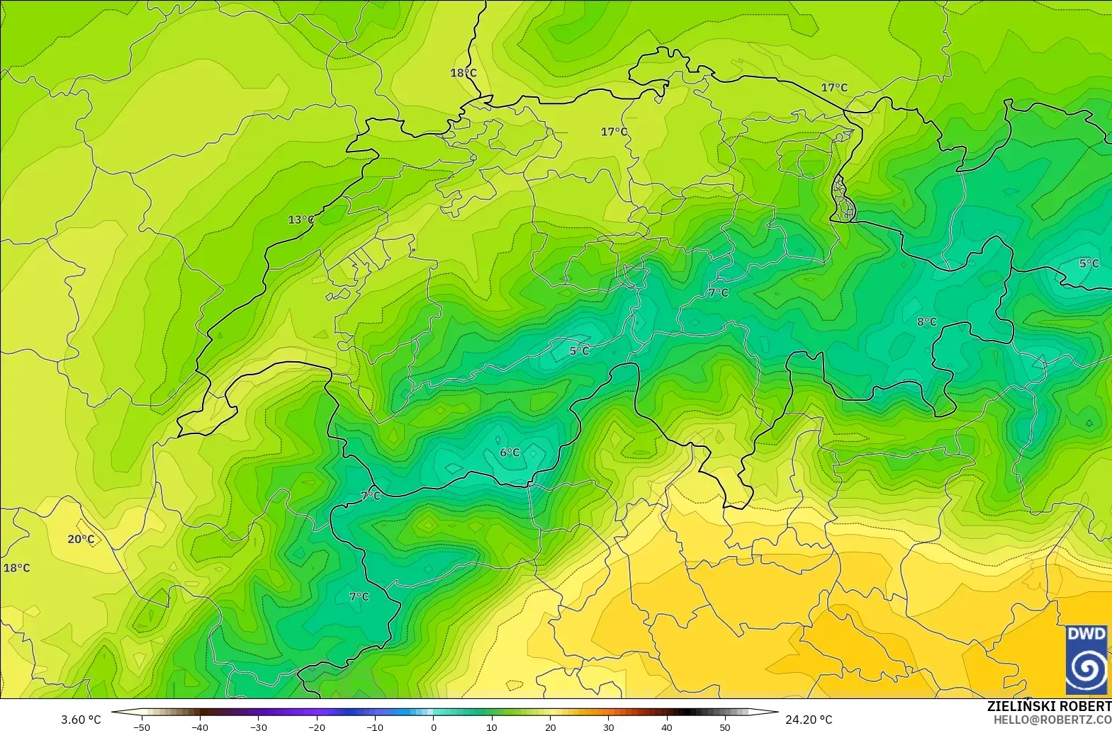 ICON modelo - Suiza, Temperatura a 850 hPa