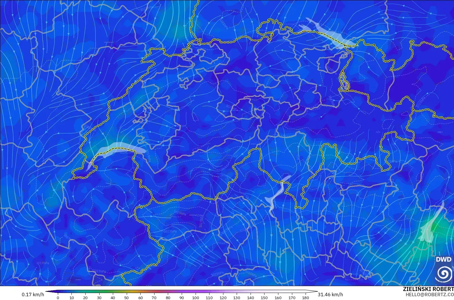 ICON modelo - Suiza, Viento a 10 m