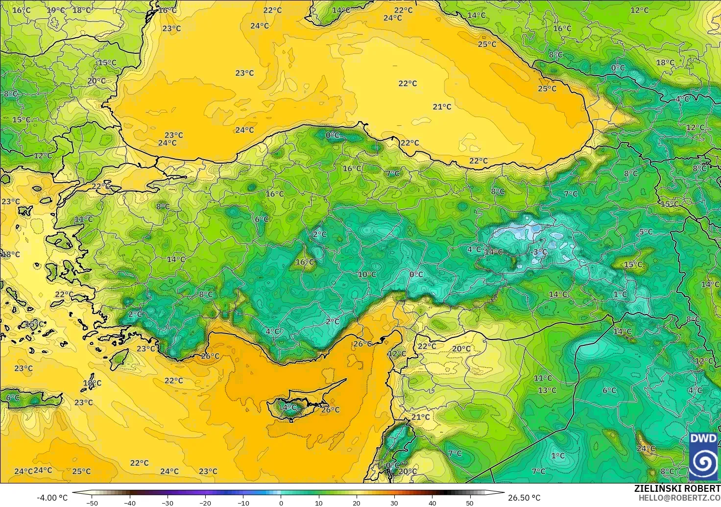 ICON modelo - Turquía, Punto de rocío a 2 m