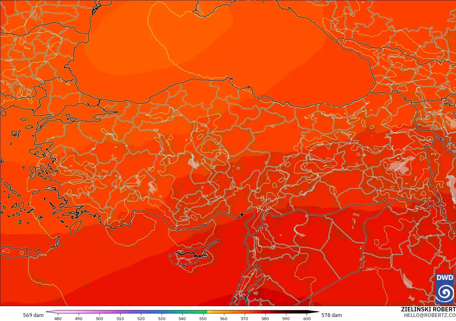 ICON modelo - Turquía, Altura geopotencial a 500 hPa
