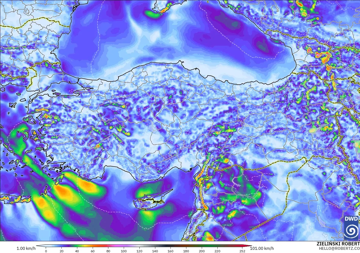ICON modelo - Turquía, Ráfagas de viento