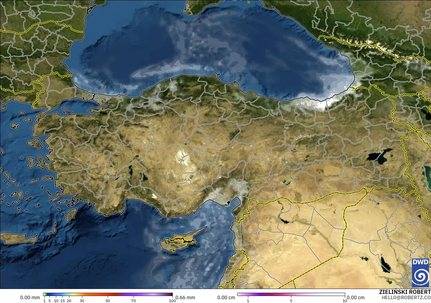 ICON modelo - Turquía, Precipitación, nubes y presión