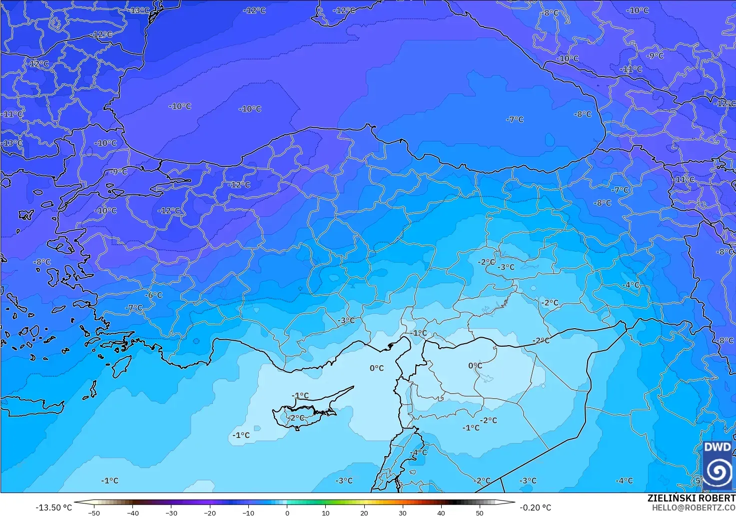 ICON modelo - Turquía, Temperatura a 500 hPa