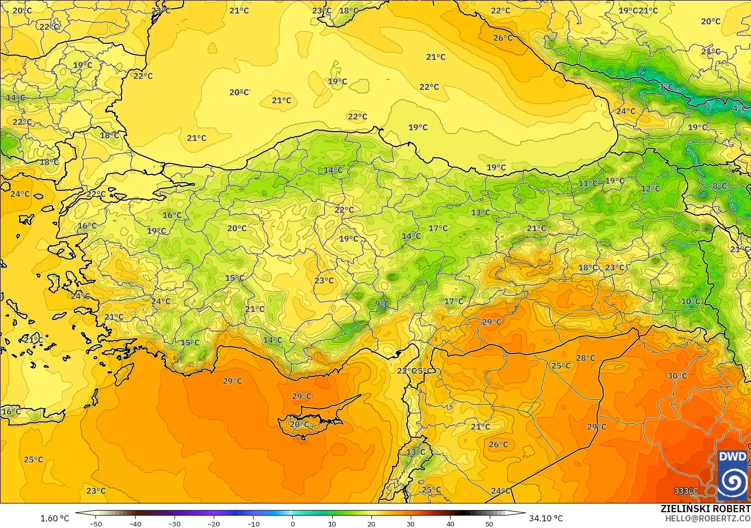 ICON modelo - Turquía, Temperatura a 850 hPa