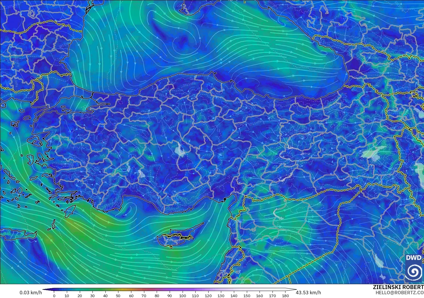 ICON modelo - Turquía, Viento a 10 m