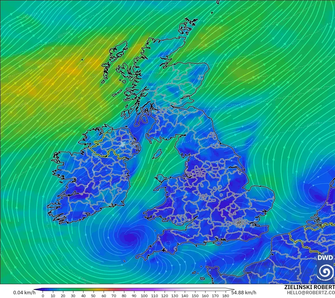 ICON modelo - Reino Unido, Viento a 10 m
