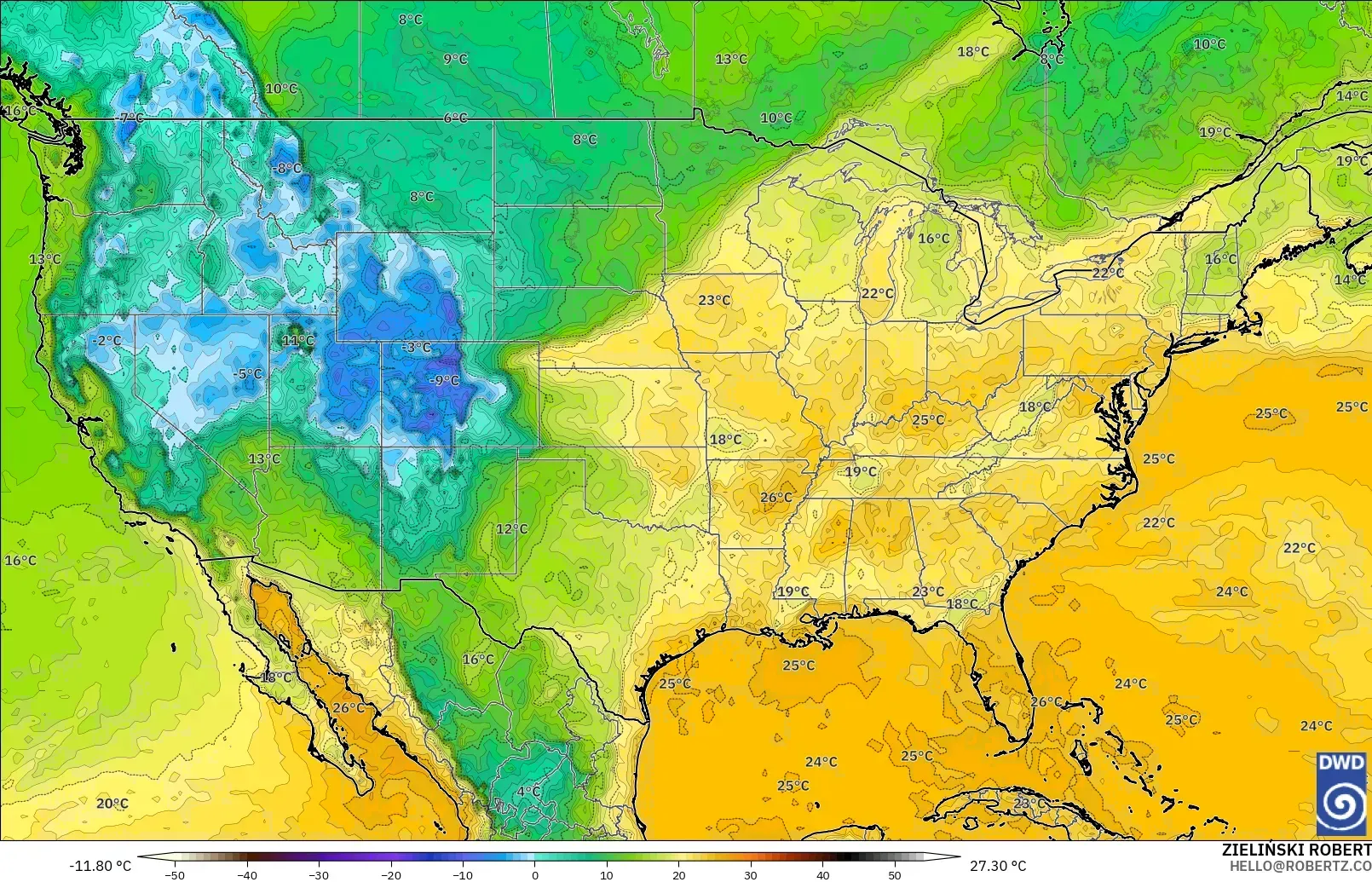 ICON modelo - Estados Unidos, Punto de rocío a 2 m