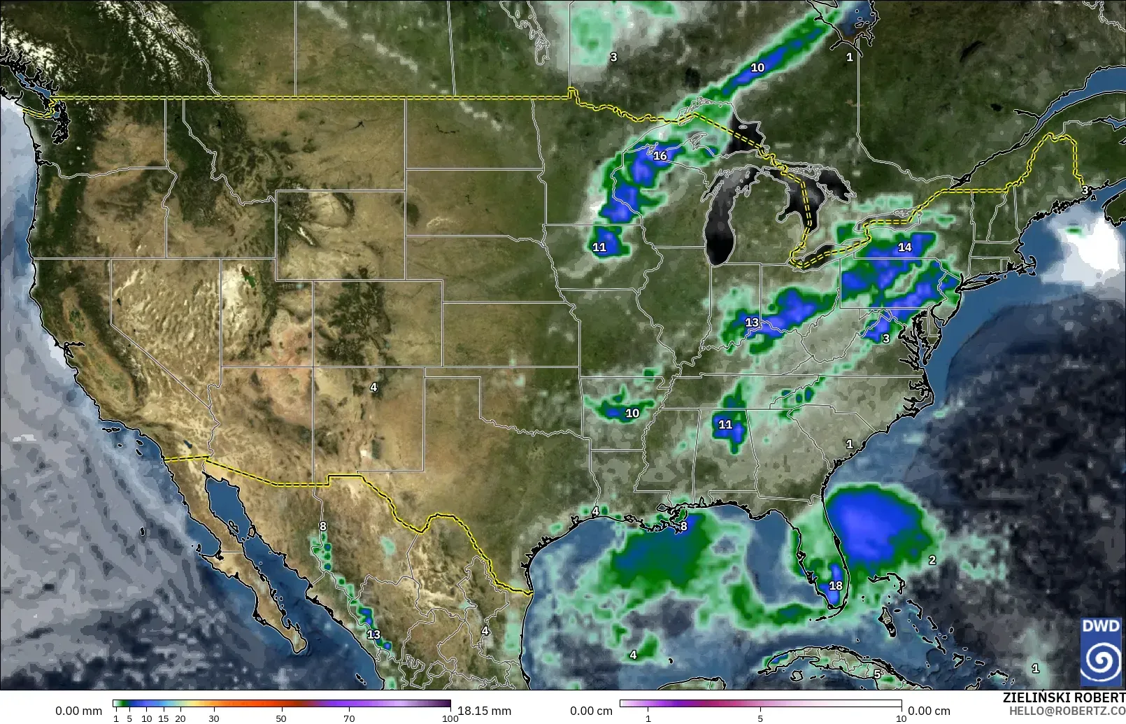ICON modelo - Estados Unidos, Precipitación, nubes y presión