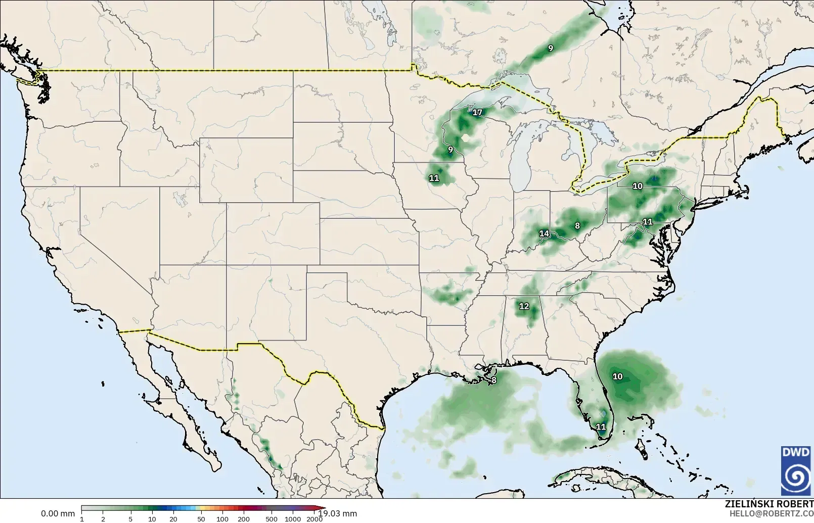 ICON modelo - Estados Unidos, Acumulación de precipitación