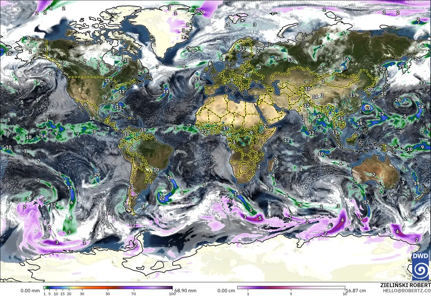 ICON modelo - Mundo, Precipitación, nubes y presión