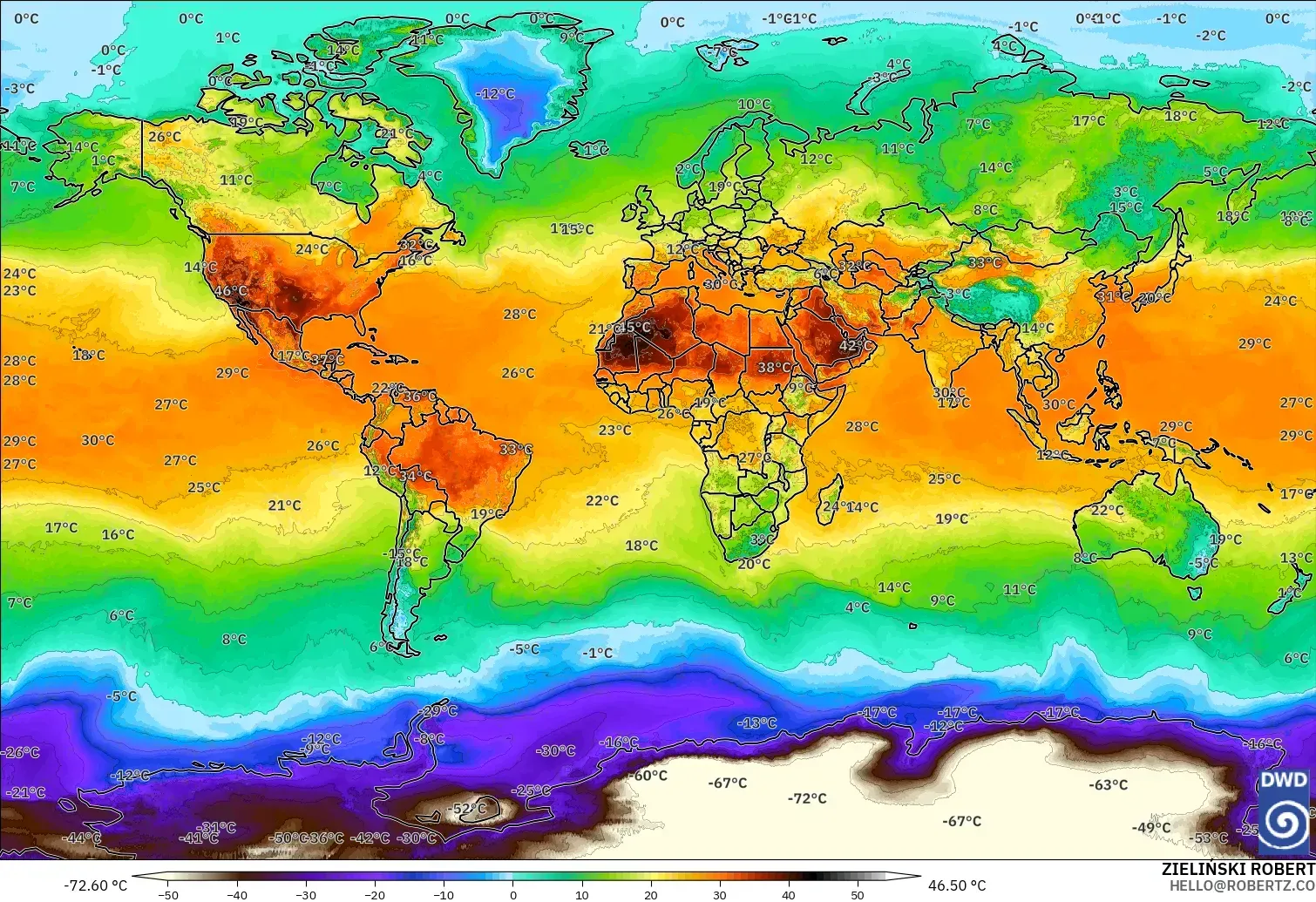 ICON modelo - Mundo, Temperatura a 2 m
