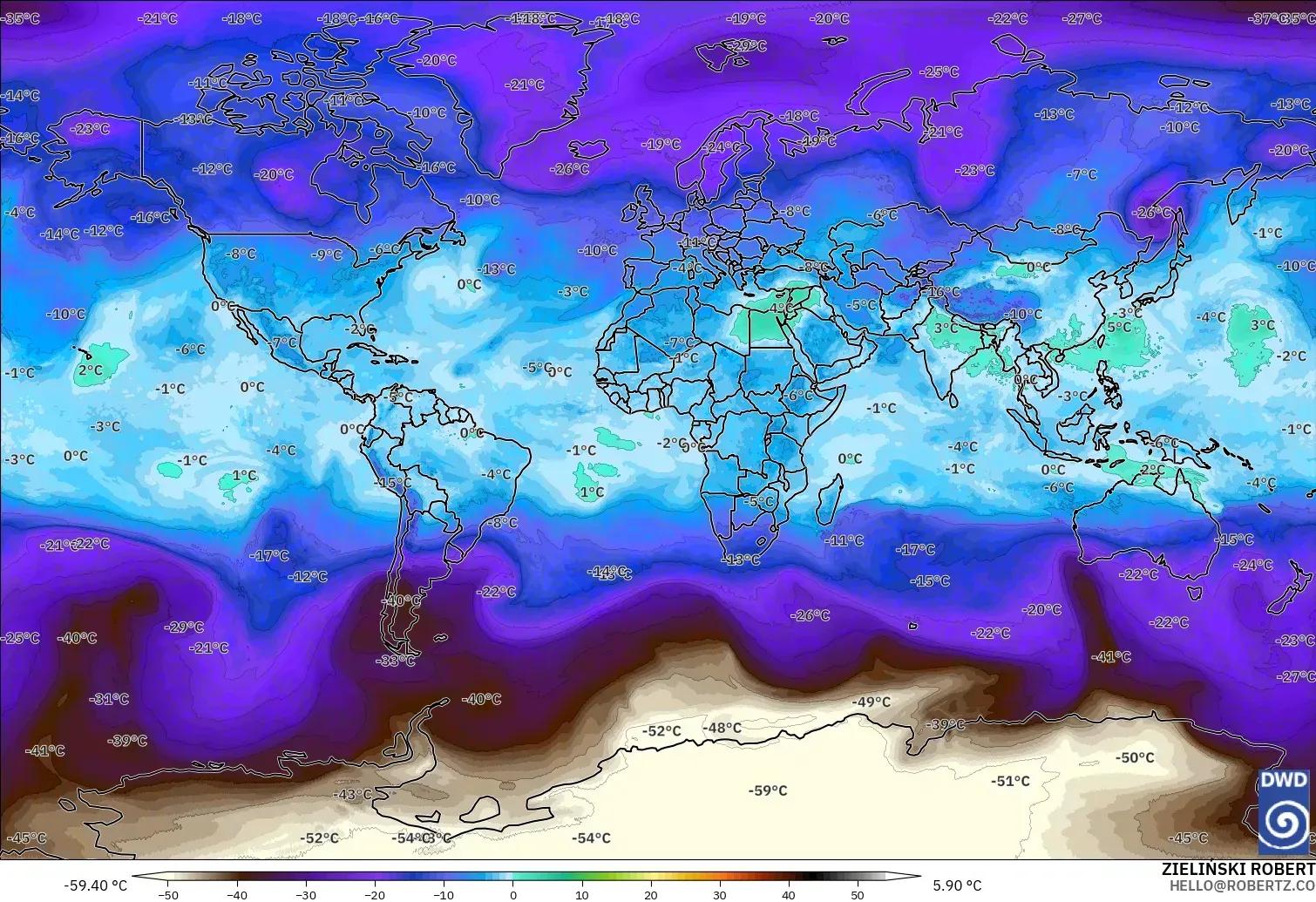 ICON modelo - Mundo, Temperatura a 500 hPa