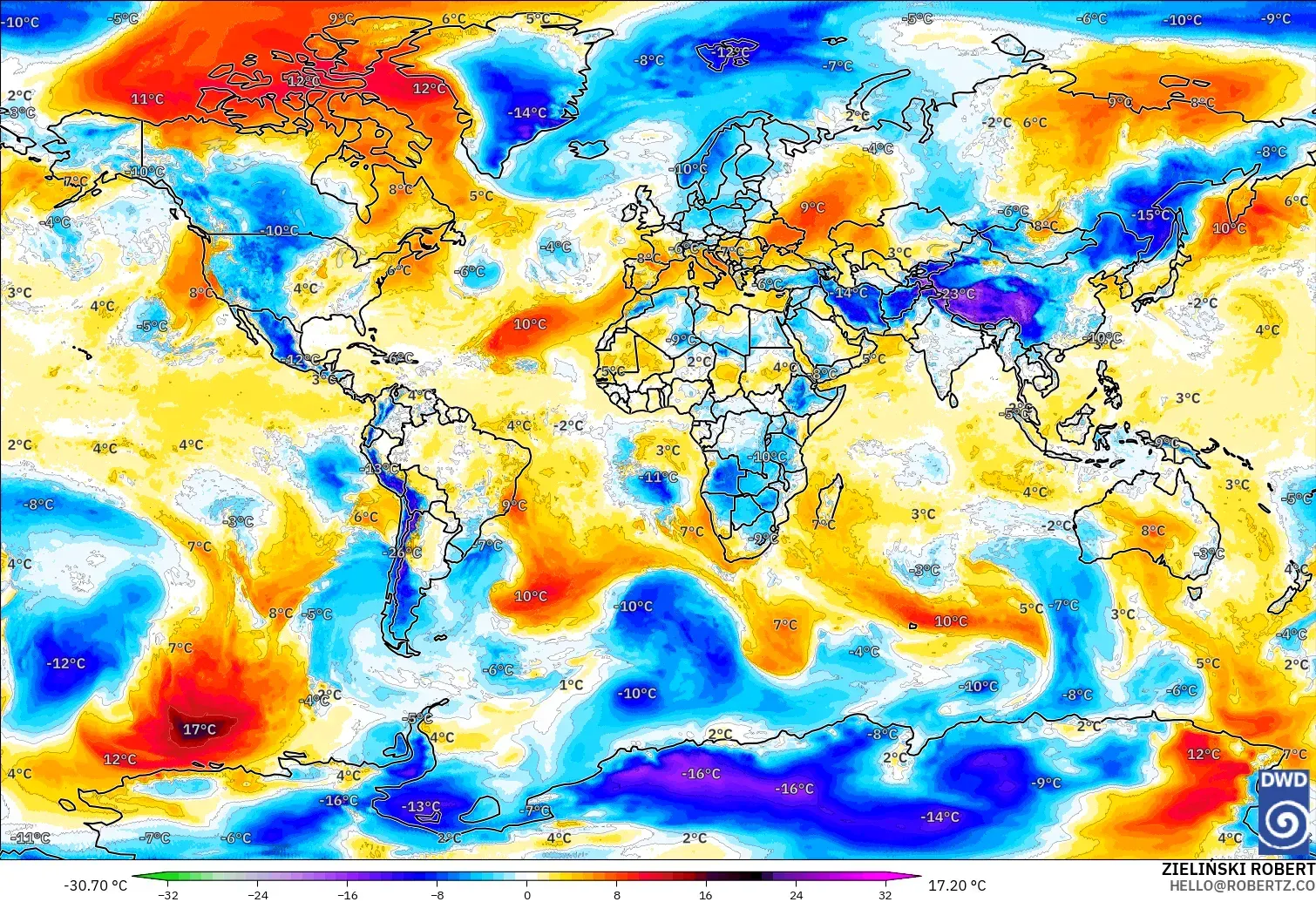 ICON modelo - Mundo, Anomalía de temperatura a 850 hPa