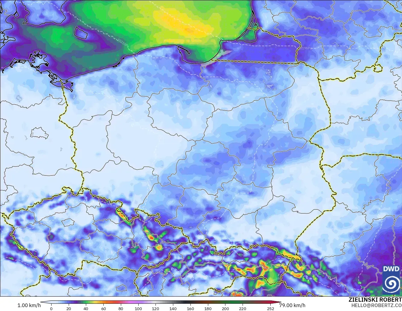 ICON modelo - Polonia, Ráfagas de Viento Máximas